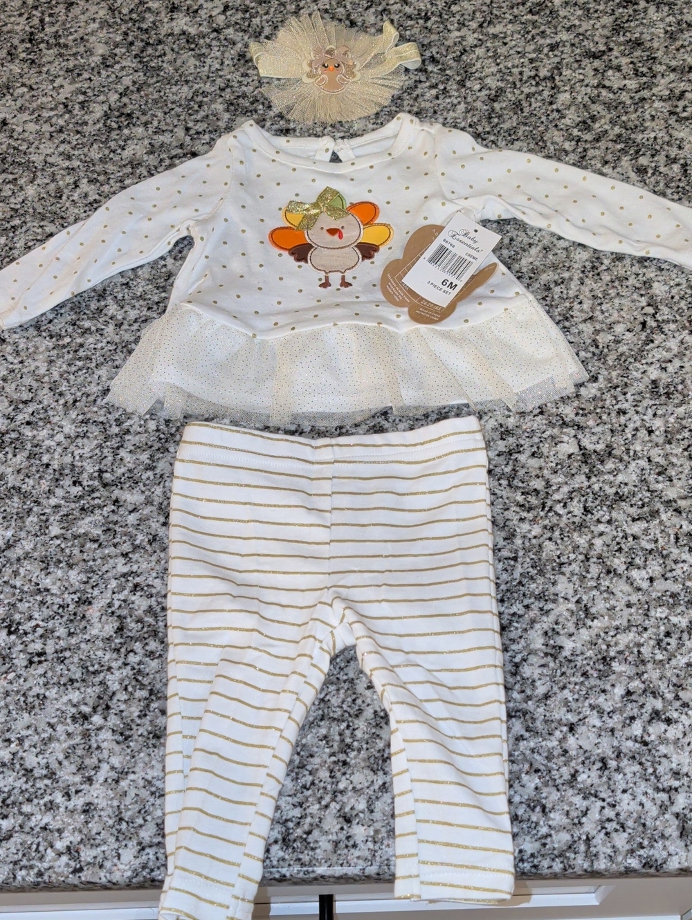Baby Girl Turkey Tunic & Stripe Leggings Set - White, Gold, Orange